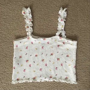 Forever21 White Ruffled-Sleeve Floral Crop Top